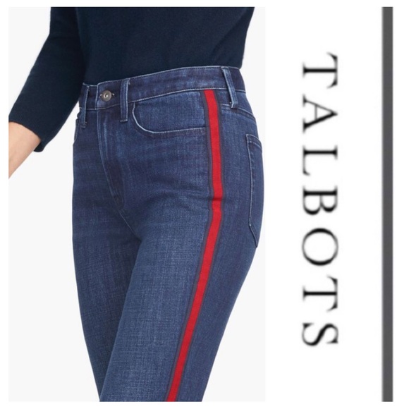 NWT Red Stripe High Waist Modern Ankle Jeans { Talbots } - Picture 2 of 13